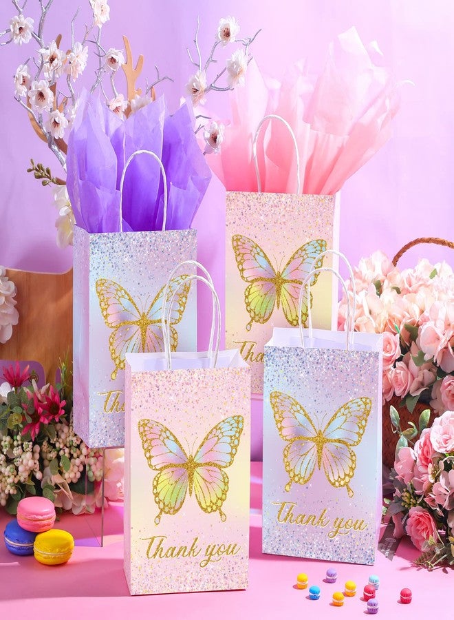 Leinuosen 16 Sets Butterfly Party Favor Bags with Tissue Paper,Pink Purple Goodie Bags for Kids Girls,Floral Treat Totes with Handles for Birthday,Baby Shower,Party,Wedding(Glitter Style) - Image 4